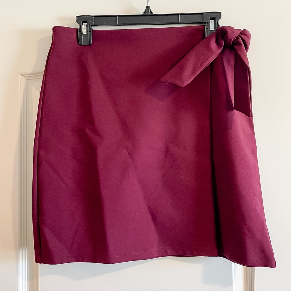 LOFT maroon faux wrap skirt